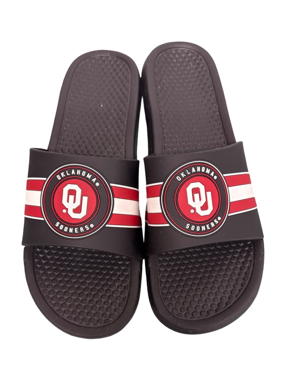 Oklahoma Sooners “OU” Slide Sandals Black with Red & White Men’s XL 13-14